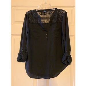 EXPRESS Black Knit Roll Tab Blouse